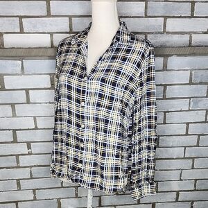 Velvet Heart Women's Button Up Blouse Shirt Medium Plaid Long Sleeves Blue
